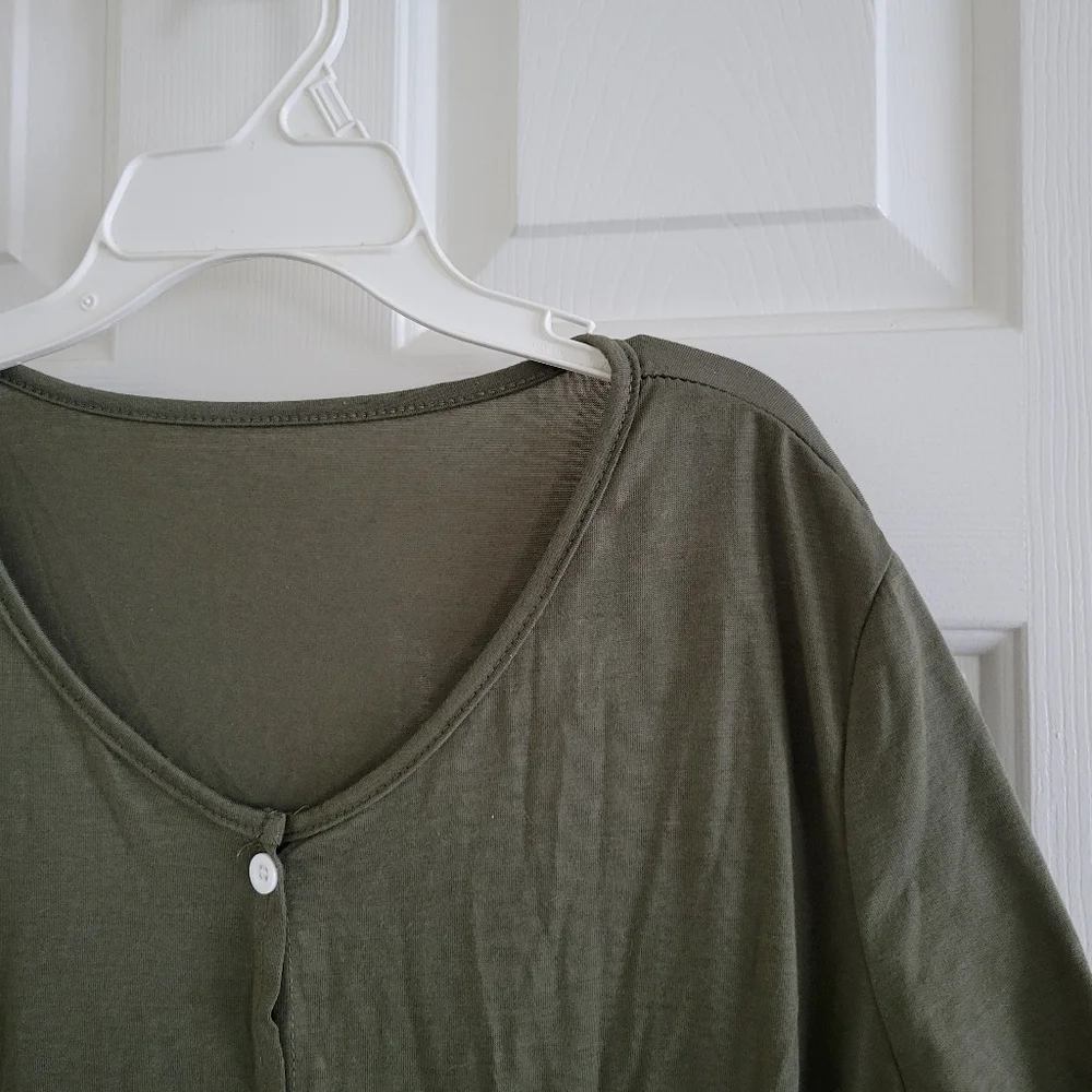 Olive Green Button-Down Dress - Picture 2 of 3
